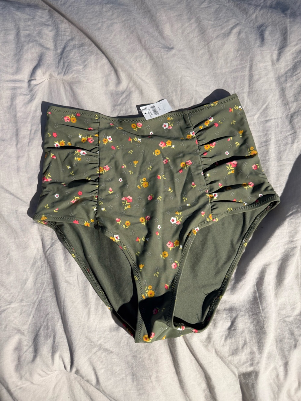 aerie Olive Green Floral High-Waist Bikini Bottoms